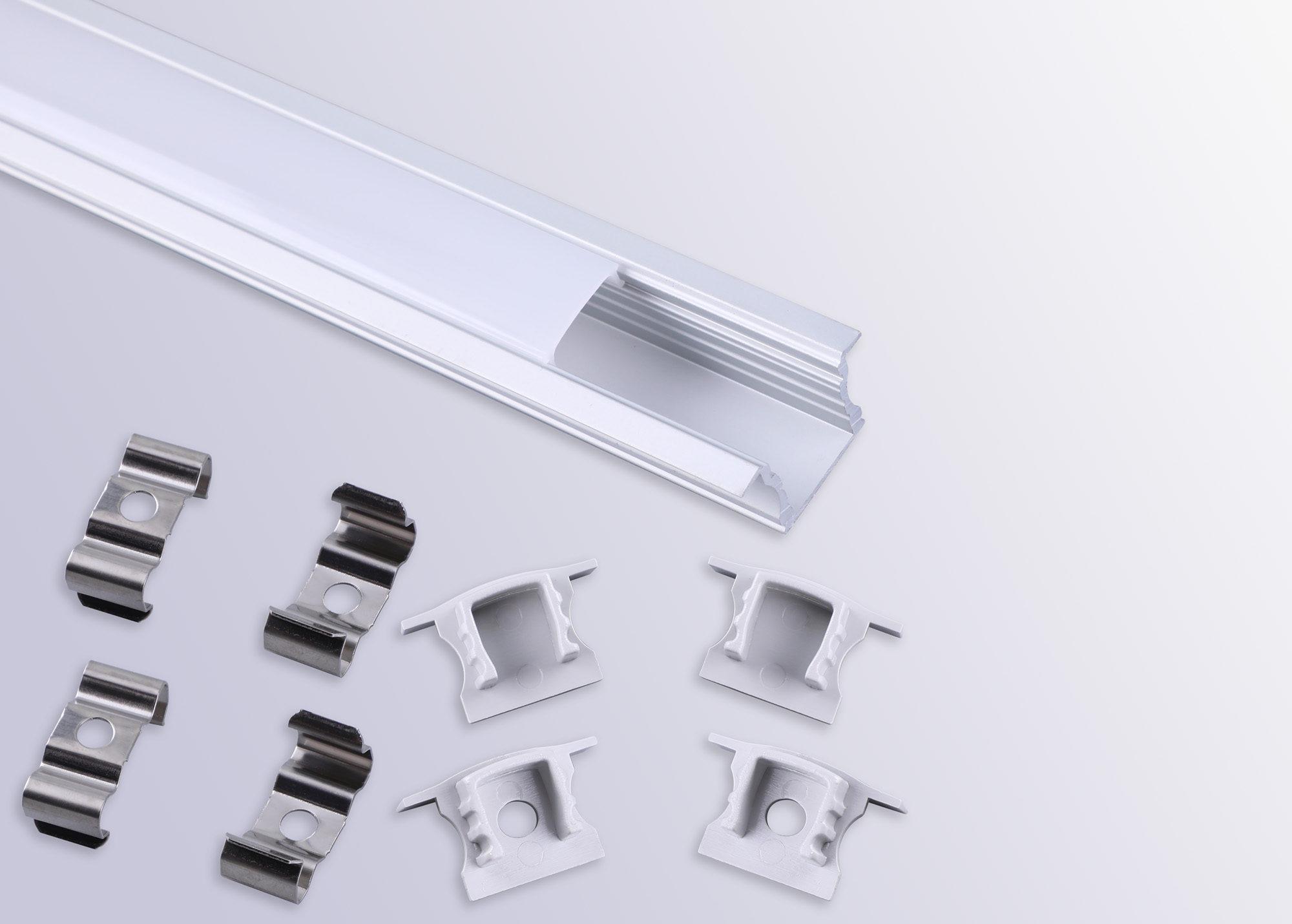Tiras 2m, 17 x 15.3mm Recessed Aluminium Profile With Diffuser And Accessories M7409  Mantra Fusion Tiras LED Profile